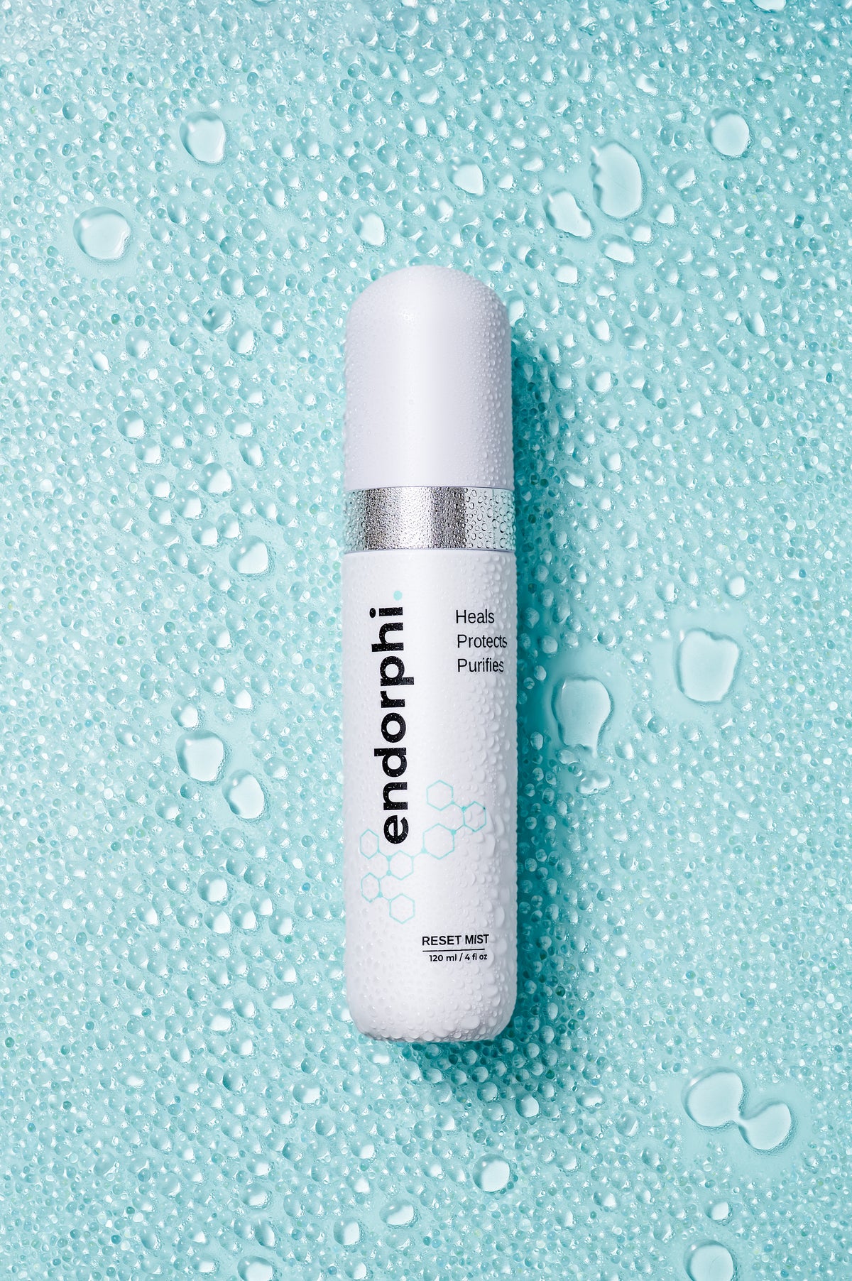 White puff with 'endorphi' branding on a light blue background